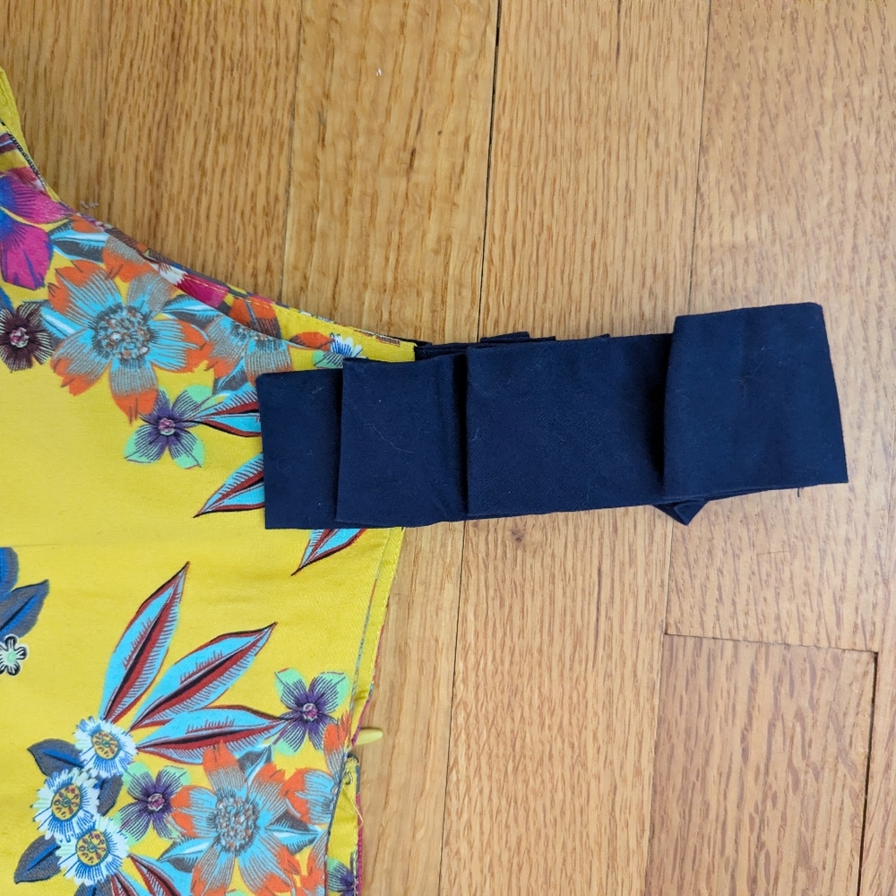 Anthropologie Maeve Sunniva Yellow Floral Ribbon Strap Dress Size XS Boho pocket - Picture 4 of 14